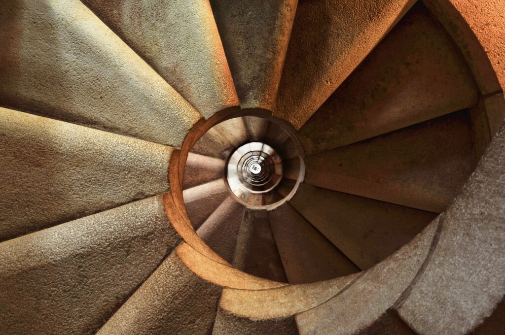 A spiral staircase - is it going down into the depths or rising upwards to success?