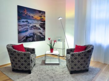 A therapy room, a space to talk. Talking is great, and so in planning for a better future