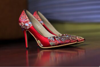 A pair of stylish, high-heeled shoes