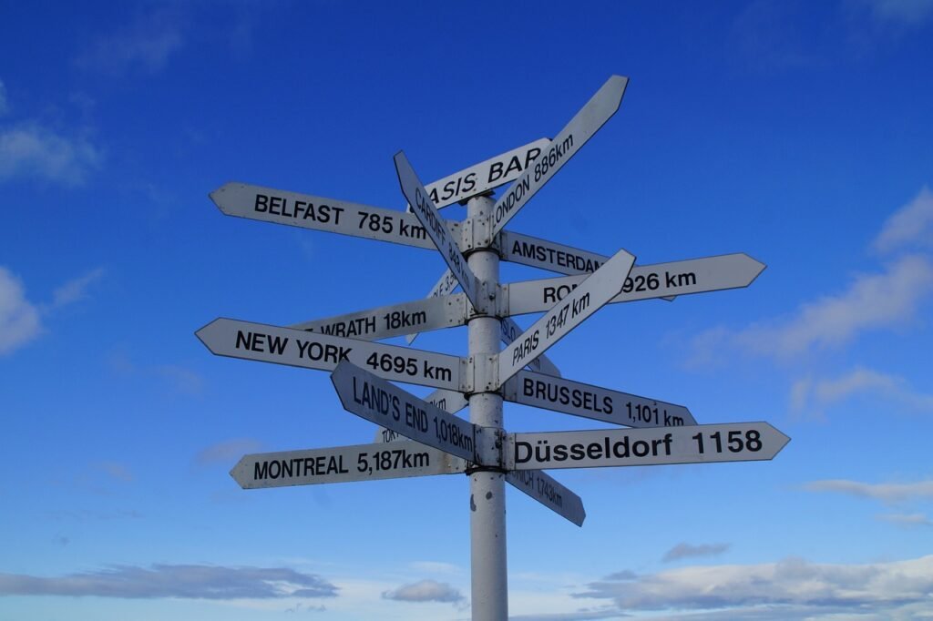A signpost, pointing to lots of different destinations. Only you can decide which way to go.