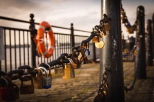 Barriers, locks and chains, blocking the way forward